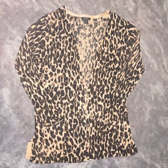 Halogen Leopard Print Open Sweater w/ Ribbed Cuffs - Picture 1 of 9